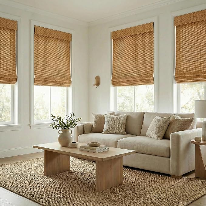 Cordless Woven Wood Roman Shades, Bamboo Shades Sizes 20 to 72 Wide and 24 to - Image 2