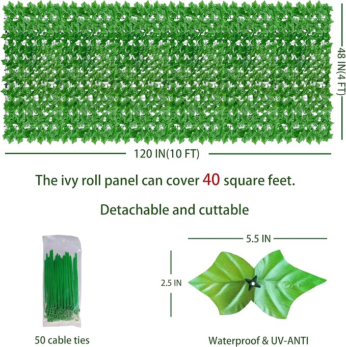 ODTORY Artificial Ivy Privacy Fence Wall Screen: 48X120 in UV-Anti Faux - Image 2