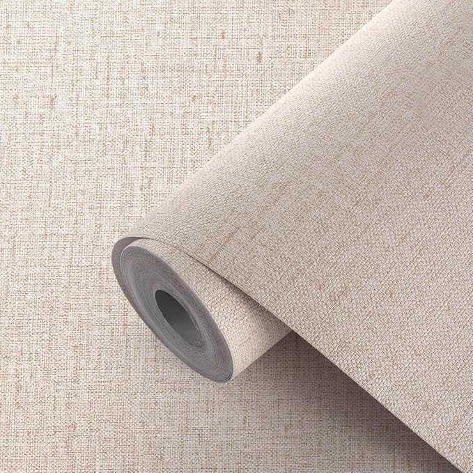 Beige Wallpaper Peel and Stick 472" Textured Beige Grasscloth Contact Paper by Akywall