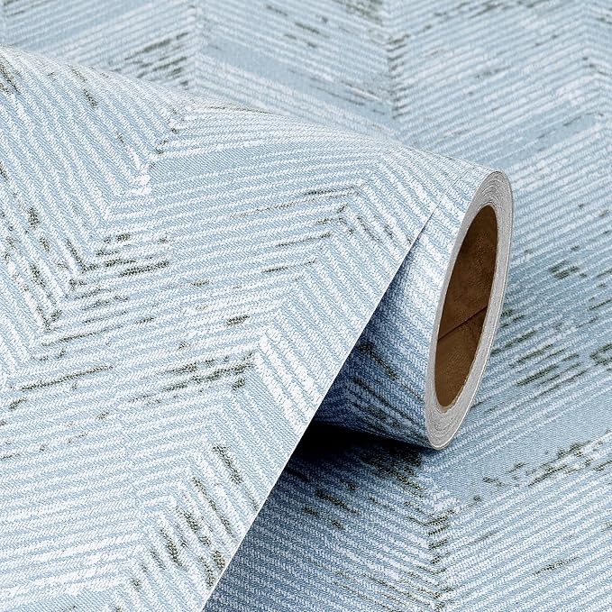 Livelynine 15.8x394 Blue Fabric Peel and Stick Wallpaper by Livelynine