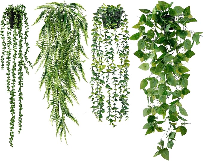Sggvecsy Fake Hanging Plants 4 Pack Artificial Hanging Plants Fake Potted by Sggvecsy