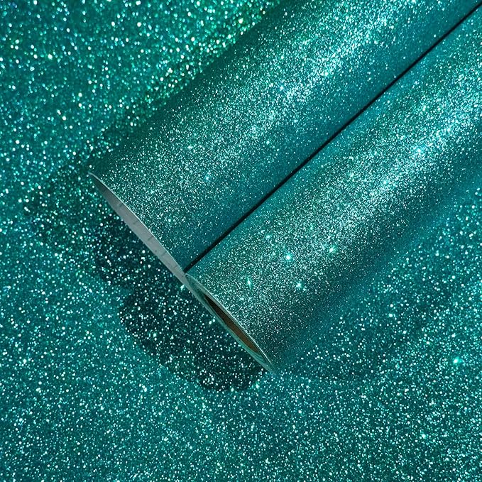 CHIHUT Teal Blue Glitter Wallpaper Stick and Peel by CHIHUT