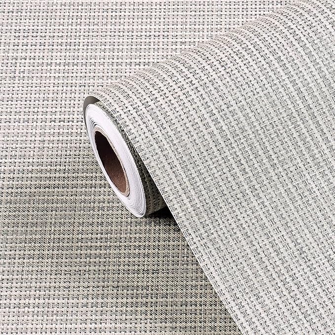 FunStick 24"x200" Grey Grasscloth Peel and Stick Wallpaper by FunStick