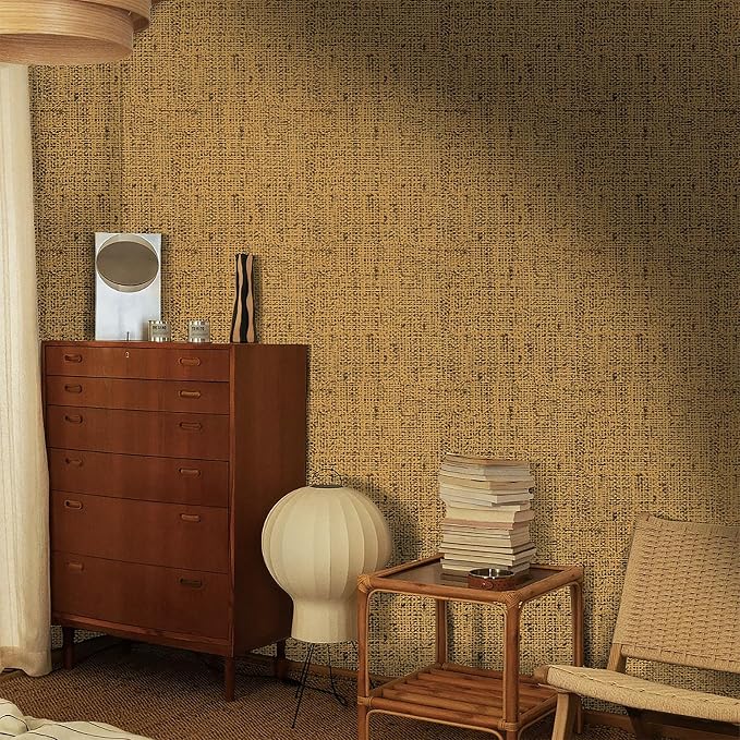 15.75"x787.4" Brown Grasscloth Wallpaper Peel and Stick Removable Textured Wall - Image 2
