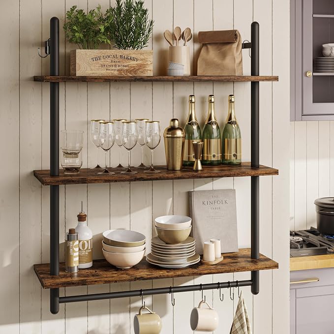 Bestier 3 Tier Industrial Pipe Shelving, Floating Book Shelves - Image 3