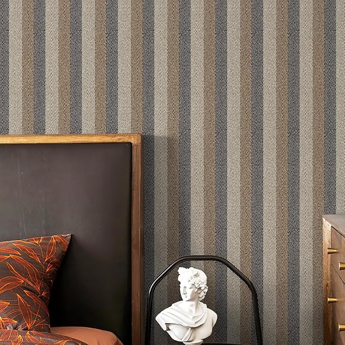 Simon&Siff Textured Fabric Wallpaper Peel and Stick 17.3"x120" Beige/Brown/Grey - Image 3