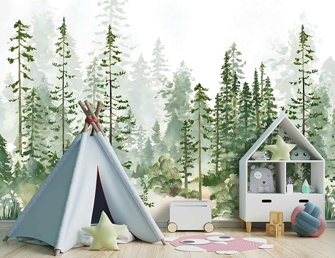 Boys or Girls Cartoon Pine Tree Forest wallpeper Nursery Kids Bedroom wall Mural - Image 3