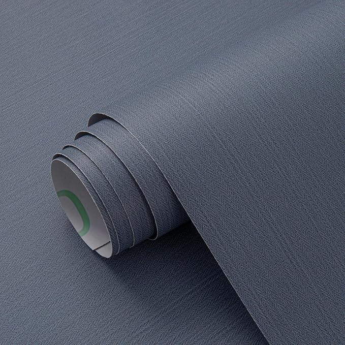 Haimin Fabric Wallpaper Textured Contact Paper Navy Blue Peel and Stick Faux - Image 5