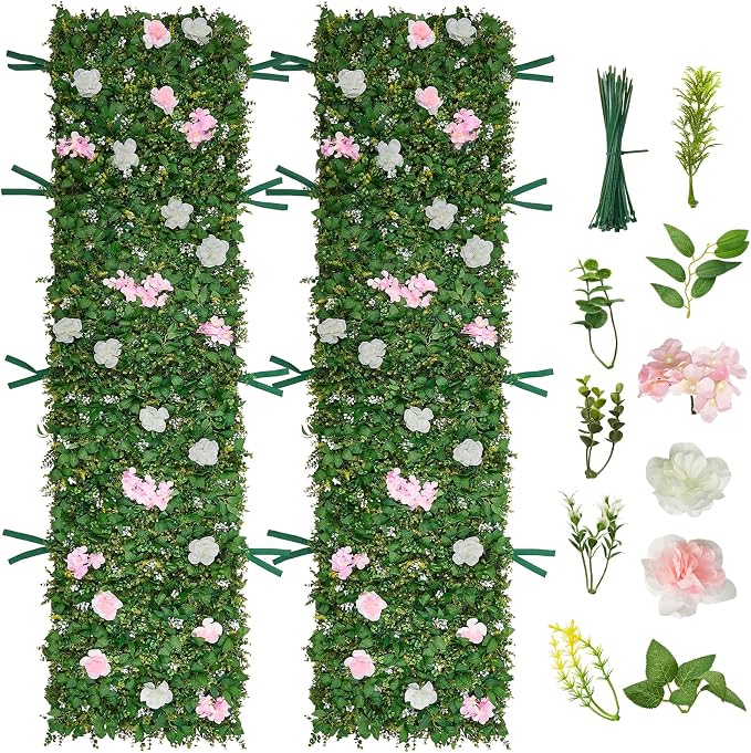 VEVOR Artificial Luxury‌ Flower Wall Backdrop, Each Panel 2 x 8 ft, Gorgeous 3D by VEVOR