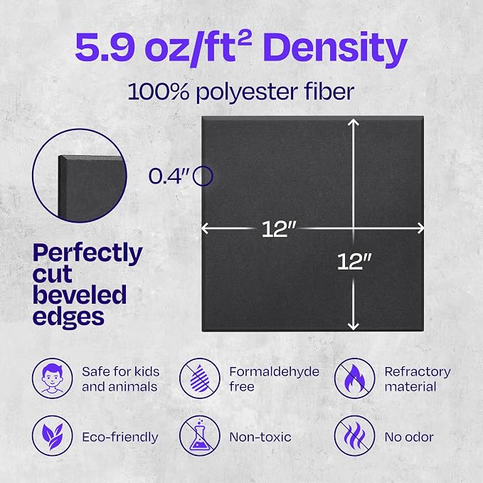 Acoustic Panels 12-Pack Soundproof Wall Panels 12"X12"X0.4" Sound Panels High - Image 6