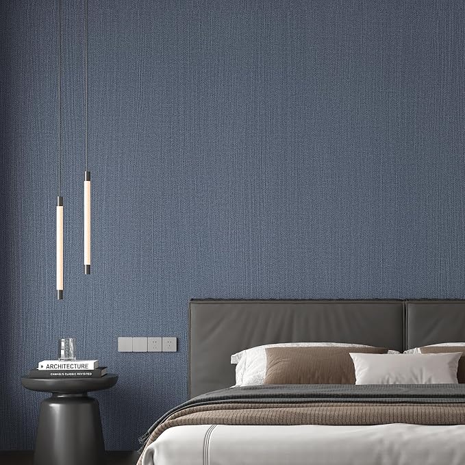 Haimin Fabric Wallpaper Textured Contact Paper Navy Blue Peel and Stick Faux - Image 2
