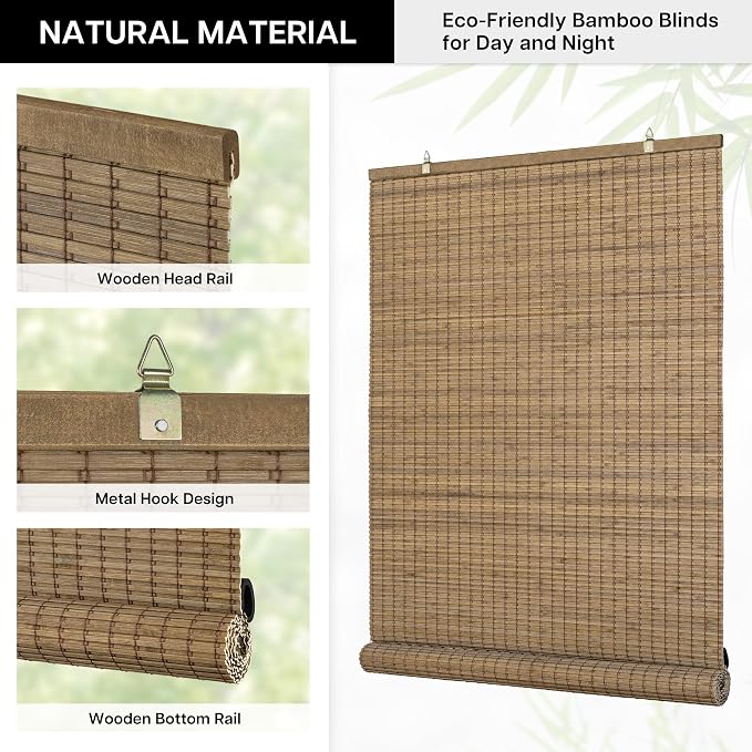 LazBlinds Cordless Bamboo Blinds, Bamboo Roll Up Shades - Image 2