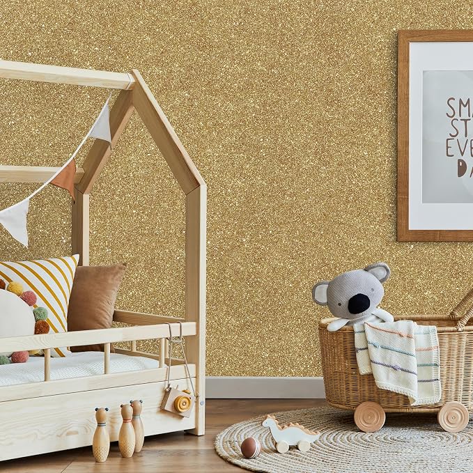 CHIHUT Champagne Gold Glitter Contact Paper Peel and Stick Wallpaper Sparkle - Image 3