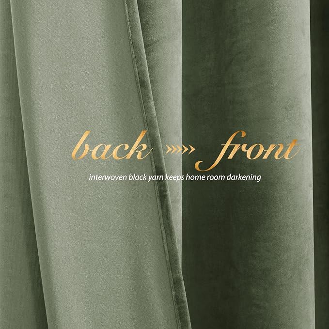 NICETOWN Sage Green Velvet Curtains 54 inches Long 2 Panels - Image 5