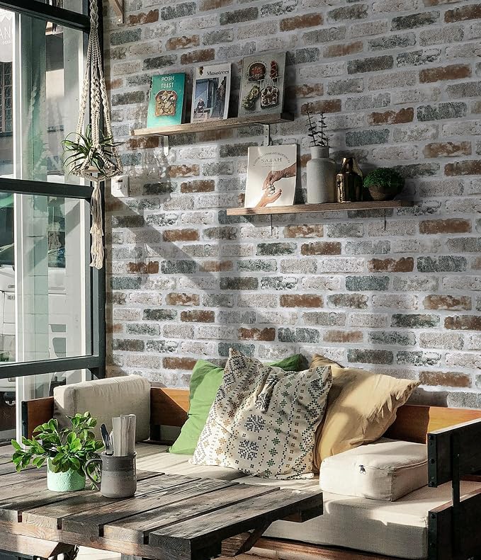Guvana 17.3"×787" Brick Peel and Stick Wallpaper Red/Blue/Grey Brick Contact - Image 5