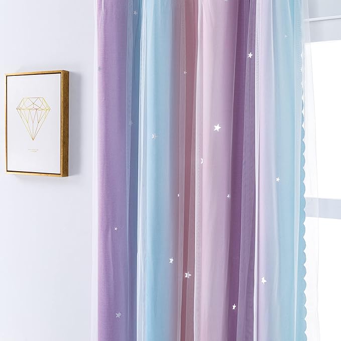XiDi Curtains for Bedroom Decor, Rainbow Pink Purple/42/84 - Image 2