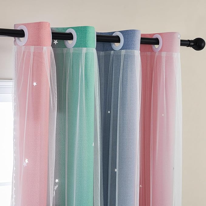XiDi Curtains for Bedroom Decor, Rainbow Pinkgreen grey52/54 by Addsomecolortolife