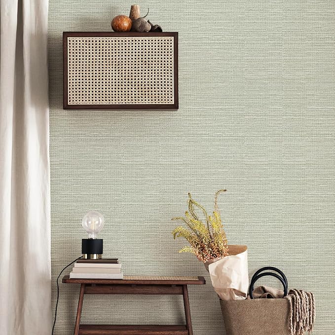 Simon&Siff Textured Grasscloth Peel and Stick Wallpaper 17.7"x118" Neutral Faux - Image 2