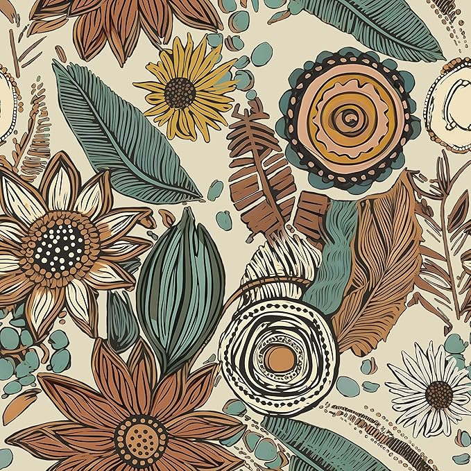 Boho Wallpaper Peel and Stick, Retro Floral Contact Paper 17.5" x 393.7" by Laatse