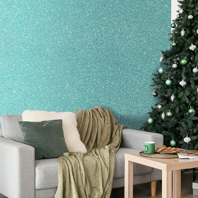 CHIHUT 15.7''x100'' Peel and Stick Light Blue Glitter Wallpaper Roll Sparkly - Image 2