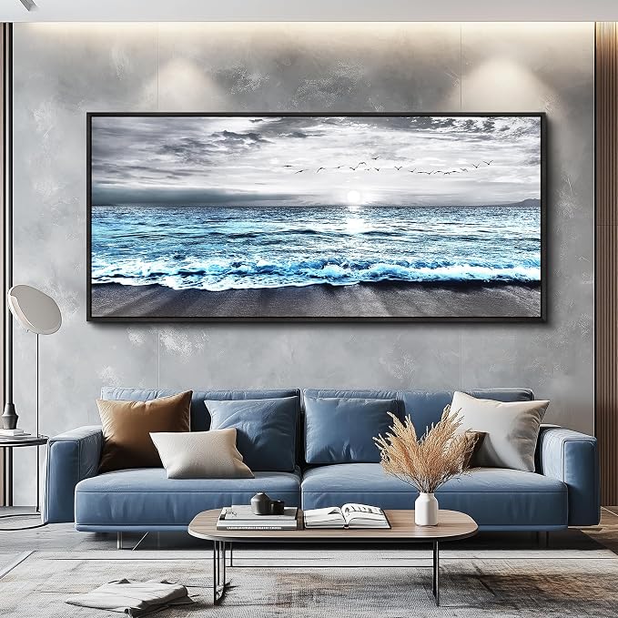 Wapluam Framed Wall Art for Bedroom Decor, Beach Canvas Wall Art Large Ocean - Image 3