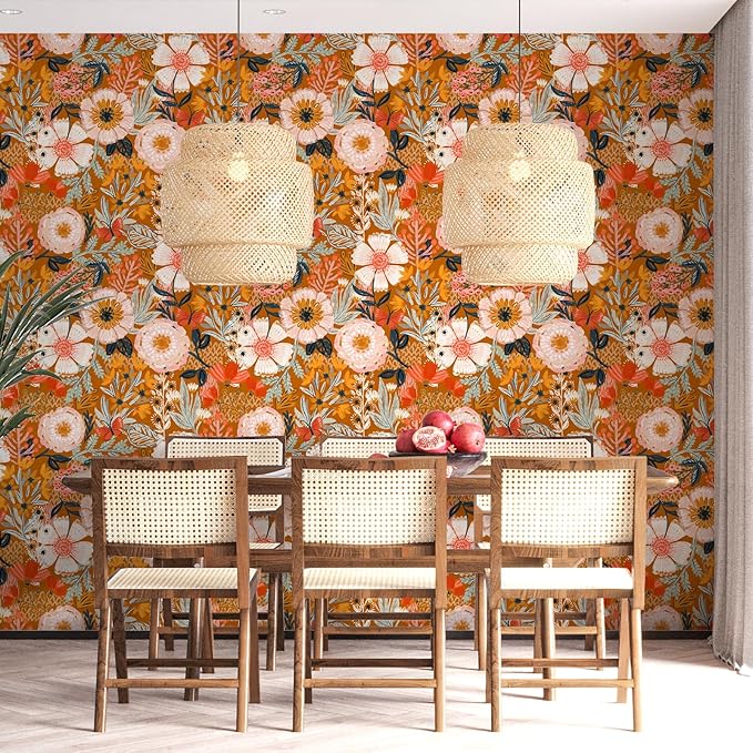 HAOKHOME Boho Peel and Stick Wallpaper Floral Wall Paper Removable - Image 2