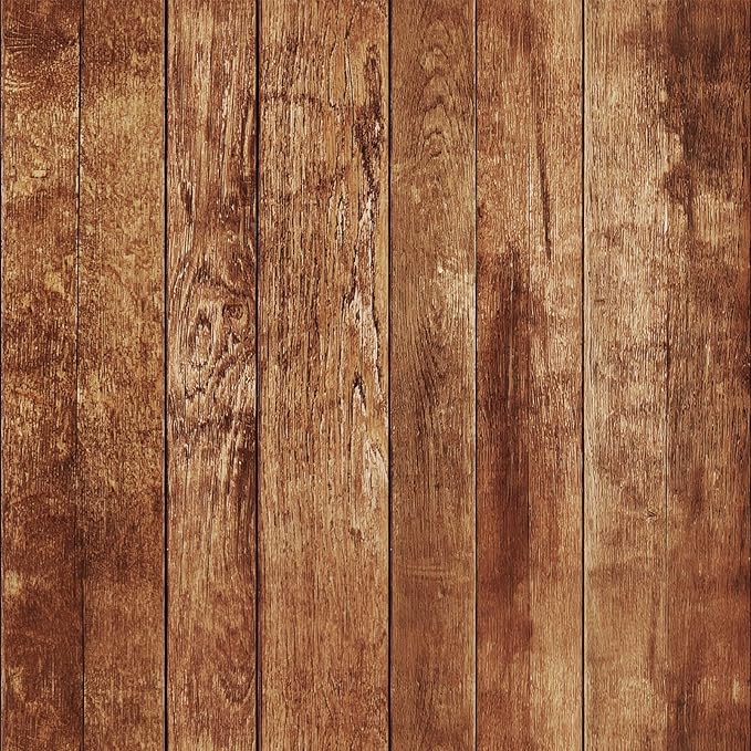 FLFK 16" x 384" Wallpaper Peel and Stick Vintage Brown Wood Contact Paper by FLFK