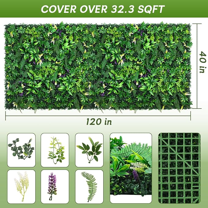 fanado Artificial Grass Wall Panels 40"x120", Hedge Green Wall Decor Backdrop - Image 2