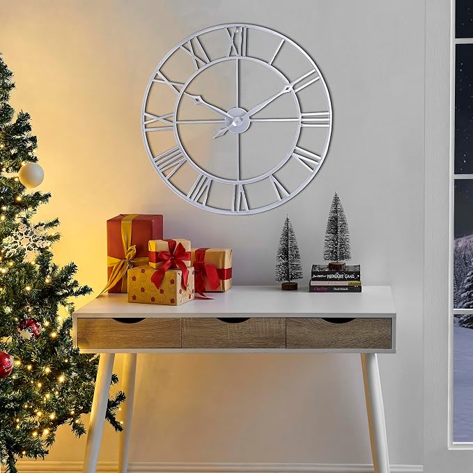 CLXEAST Large Modern 30 Inch Wall Clock Silver, Oversized Big Roman Numeral - Image 4