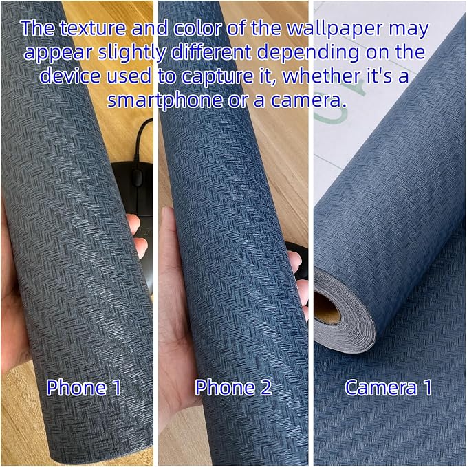 Haimin Fabric Wallpaper Textured Contact Paper Navy Blue Grasscloth Wallpaper - Image 5