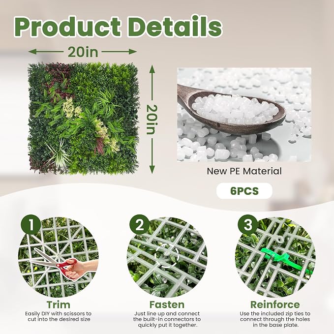 Artificial Grass Wall Boxwood Plant Panel: 20"x20" UV Resistant Green Leaves - Image 2