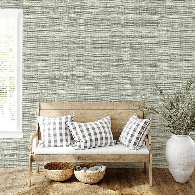 JiffDiff Grasscloth Wallpaper Peel and Stick Cream Grassweave Stick on - Image 2