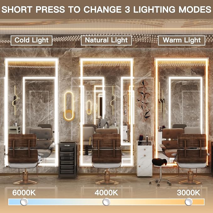 FENNIO Full Length Mirror with Lights, Free Standing Lighted Floor Mirror - Image 3