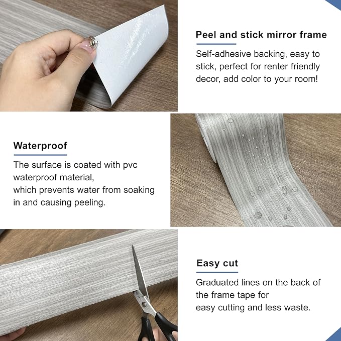 TIANLDD 27 FT Wood Grain Wallpaper Border, Removable Waterproof Mirror Border - Image 2
