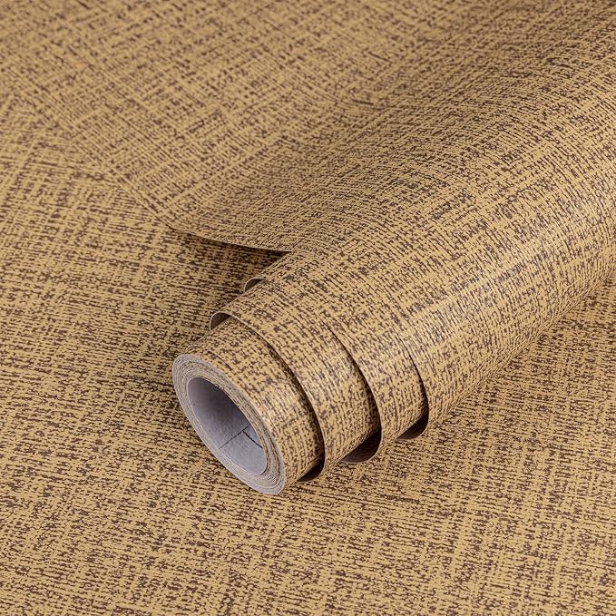 TANONE Dark Coffee Linen Wallpaper Self-Adhesive- Grasscloth Contact Paper Peel by TANONE