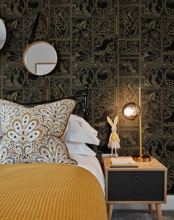 Erfoni 197"x17.7" Black and Gold Wallpaper Vintage Self Adhesive Peel and Stick - Image 4