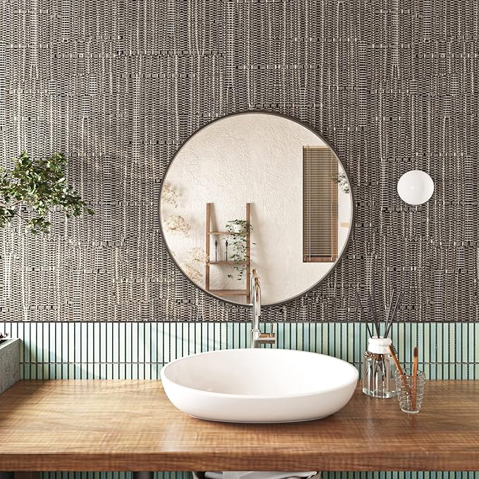 FunStick 16"x472" Textured Taupe Brown Wallpaper Peel and Stick Grasscloth - Image 2