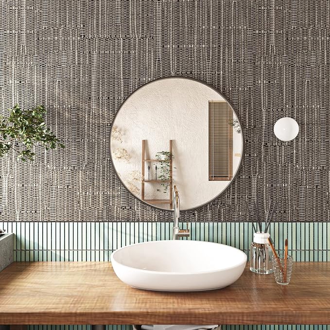 FunStick 24"x200" Thick Brown Grasscloth Peel and Stick Wallpaper Textured - Image 3