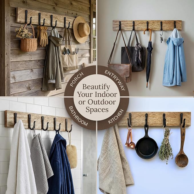 Cast Iron Spike Hooks Mounted on Two Natural Hardwood Boards Decorative - Image 7