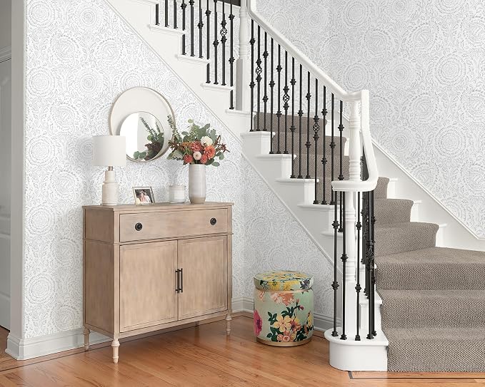 Heroad Peel and Stick Wallpaper Modern Floral Wall Paper Boho Grey Contact - Image 6