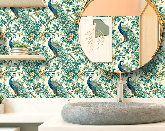 FLFK Green Peacock Wallpaper, Peel and Stick Wall Mural - Image 5