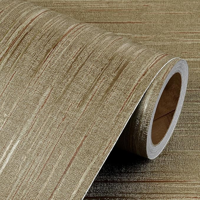 Livelynine Gold Grasscloth Peel and Stick Wallpaper Textured Accent Wall Paper by Livelynine