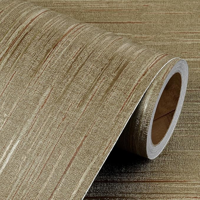 Livelynine 15.8x394 Luxury Gold Textured Wallpaper Peel and Stick Grass Cloth by Livelynine