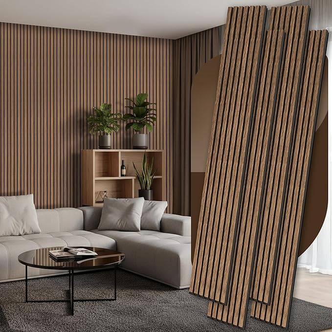 4 Pack Wood Panels for Wall, 106.3" × 11" Wood Slat Acoustic Panels for Wall by Ritollo