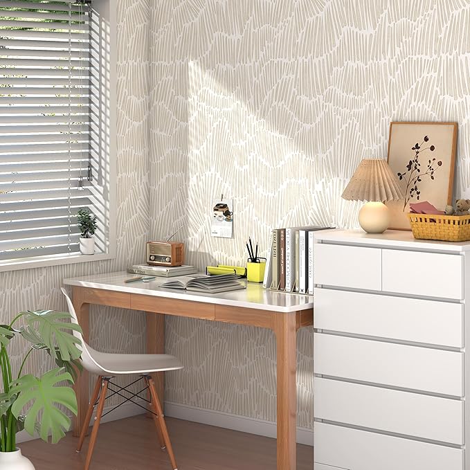 Theper Beige Wallpaper 17.3"×78.8" Modern Striped Peel and Stick Wallpaper Boho - Image 6