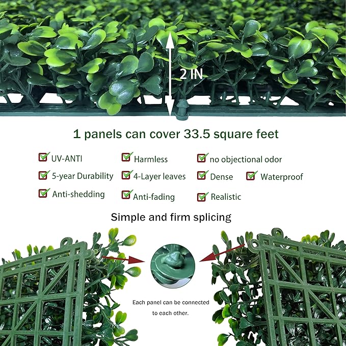 ODTORY Artificial Boxwood Roll: 40x120 in UV-Anti Faux Ivy Boxwood Hedge Leaf - Image 3