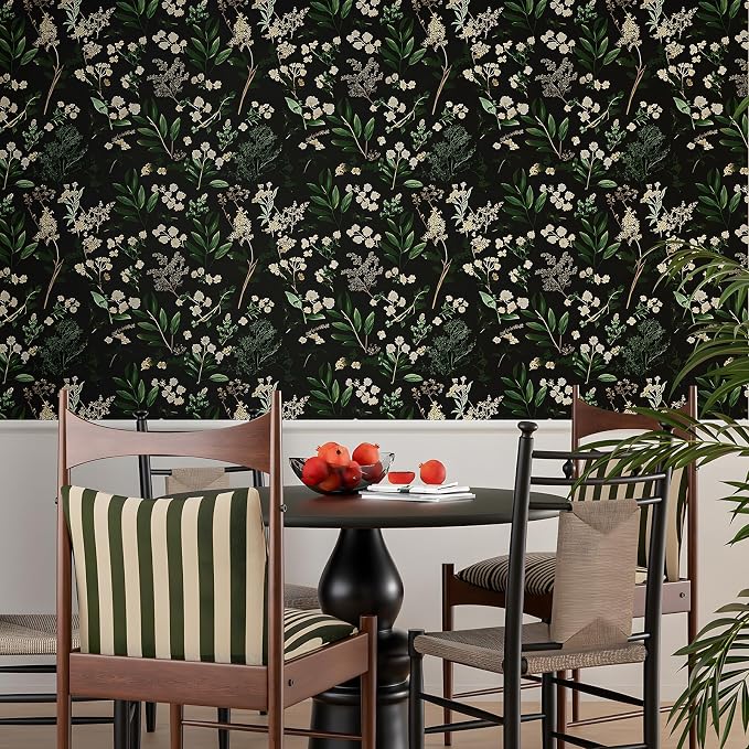 Laatse Dark Floral Wallpaper Peel and Stick Green Leaf Wallpaper Vintage - Image 8