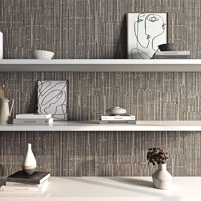 FunStick 16"x472" Textured Taupe Brown Wallpaper Peel and Stick Grasscloth - Image 6