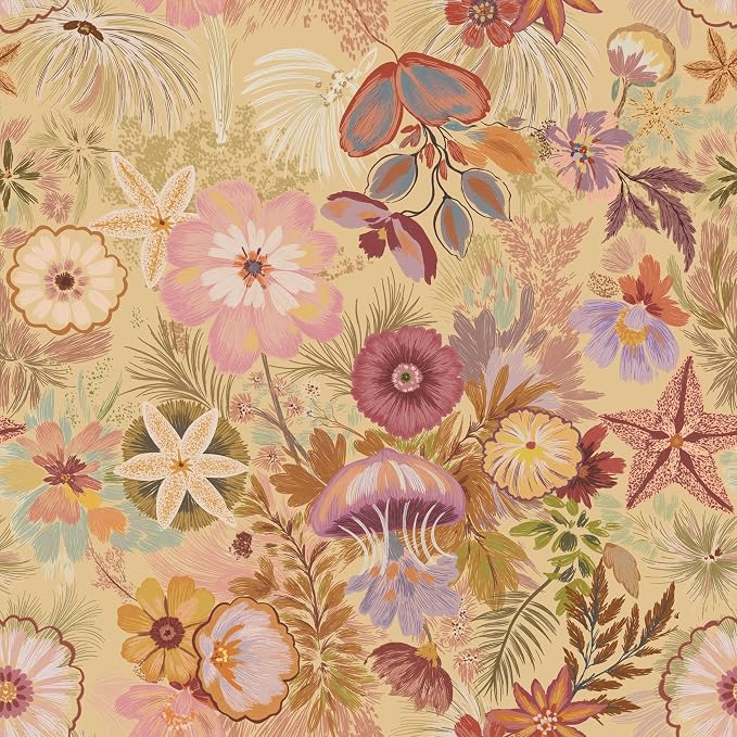 Ismoon Vintage Floral Peel and Stick Wallpaper Deep Beige Contact Paper by Ismoon