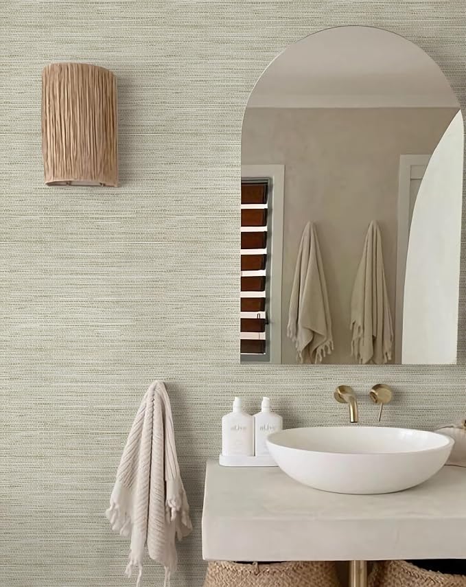 Rugreat Textured Grasscloth Wallpaper Peel and Stick 240inL 17.3inW Beige - Image 6